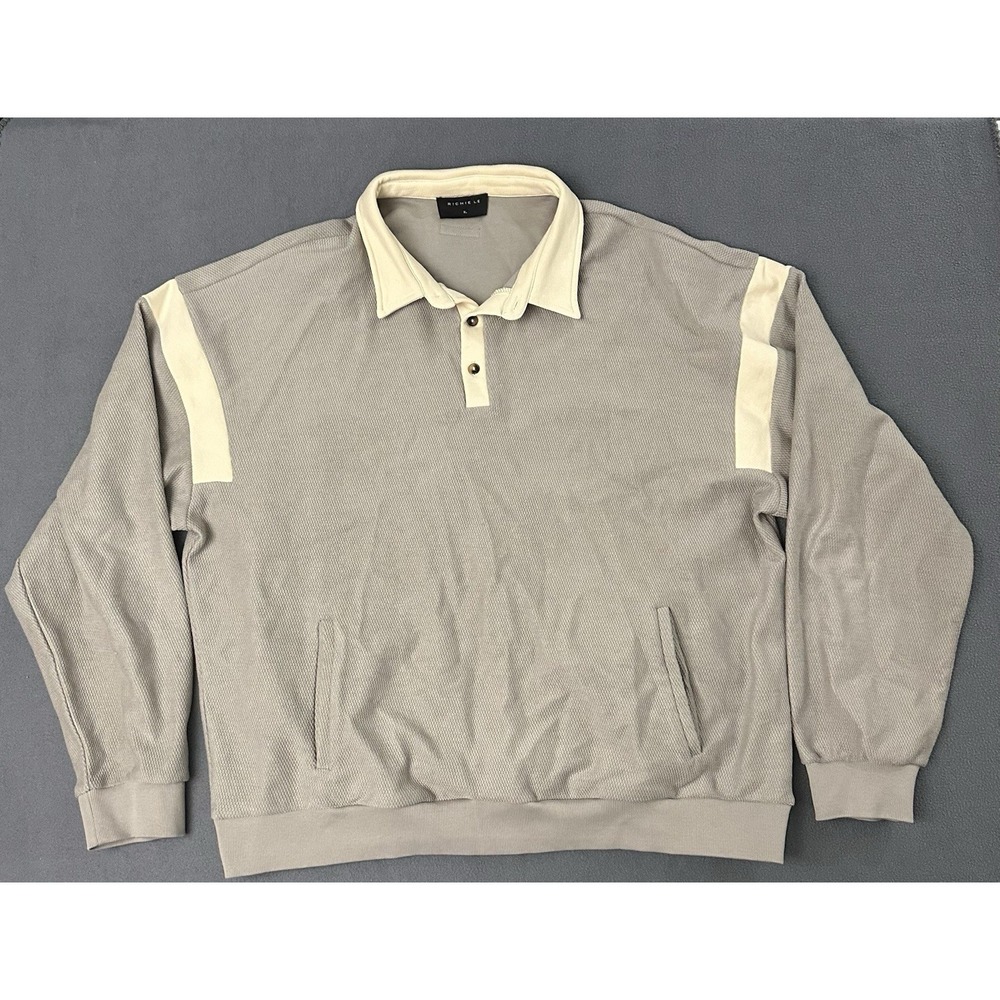 RICHIE LE COLLECTION Gray REVERSE WEAVE RUGBY LONG SLEEVED SWEATER SIZE XL